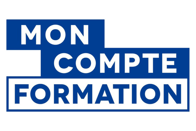 Logo "Mon Compte Formation" en bleu et blanc.