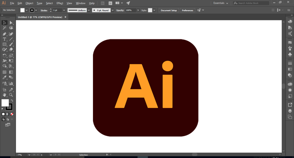 Interface d'Illustrator avec le logo au milieu