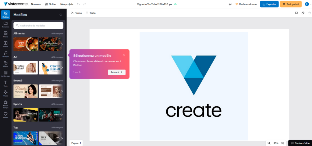 Interface Vista create avec le logo au milieu