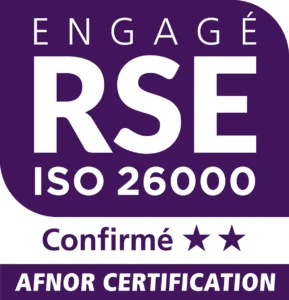 Label RSE ISO 26000 confirmé avec deux étoiles, certifié par AFNOR.