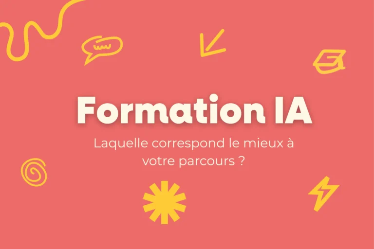 Visuel corail avec le titre Formation IA et la question ‘Laquelle correspond le mieux à votre parcours ?